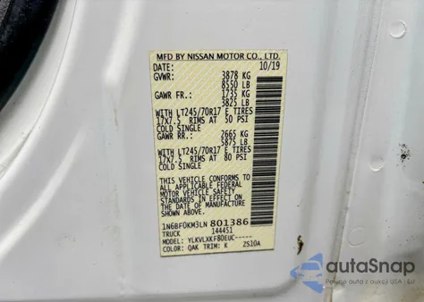 2020 Nissan Nv 1500 S из США, поврежденный, VIN 1N6BF0KM3LN80138